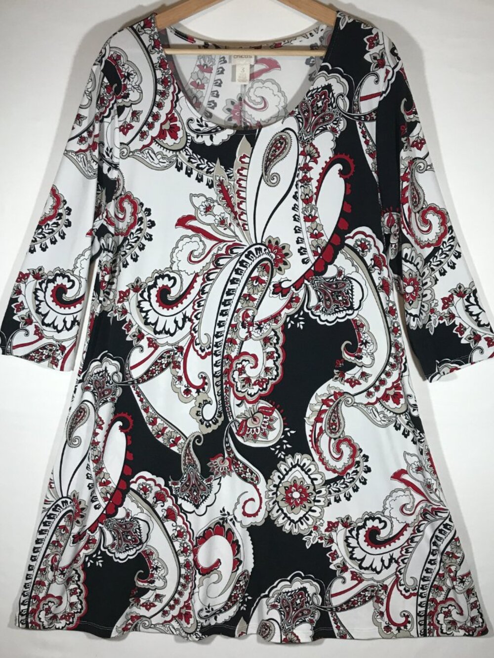 Chico's Women's Large (Chico's Size 3) Multicolor 3/4 Sleeve Knee Length Dress